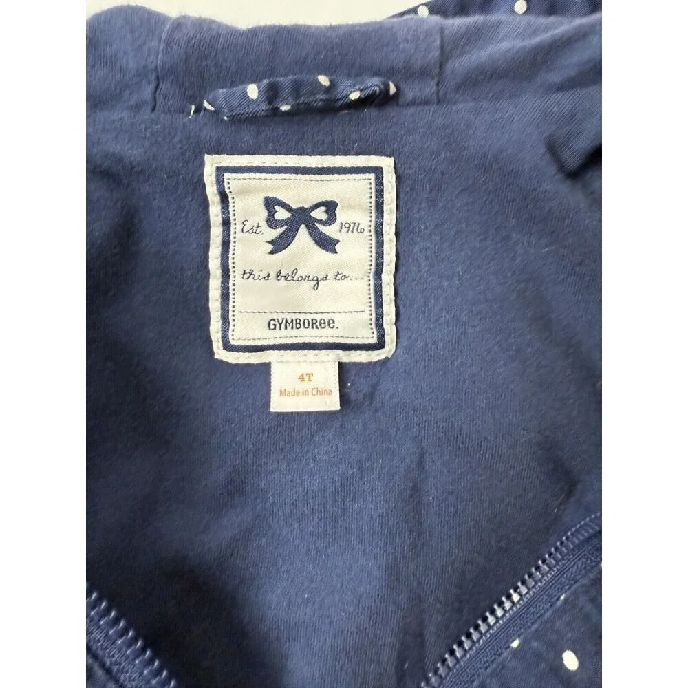 Gymboree Toddler Girls 4T Navy Blue White Polka Dot Coat Jacket Zip Pockets Bows